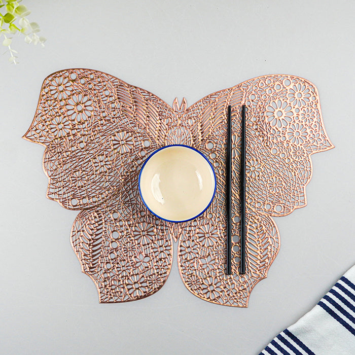 Rose Gold Butterfly Cutout Table Mat with Intricate Floral Design