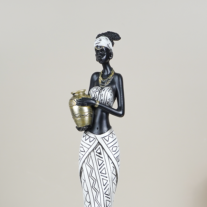 African Lady Holding Gold Pot Figurine