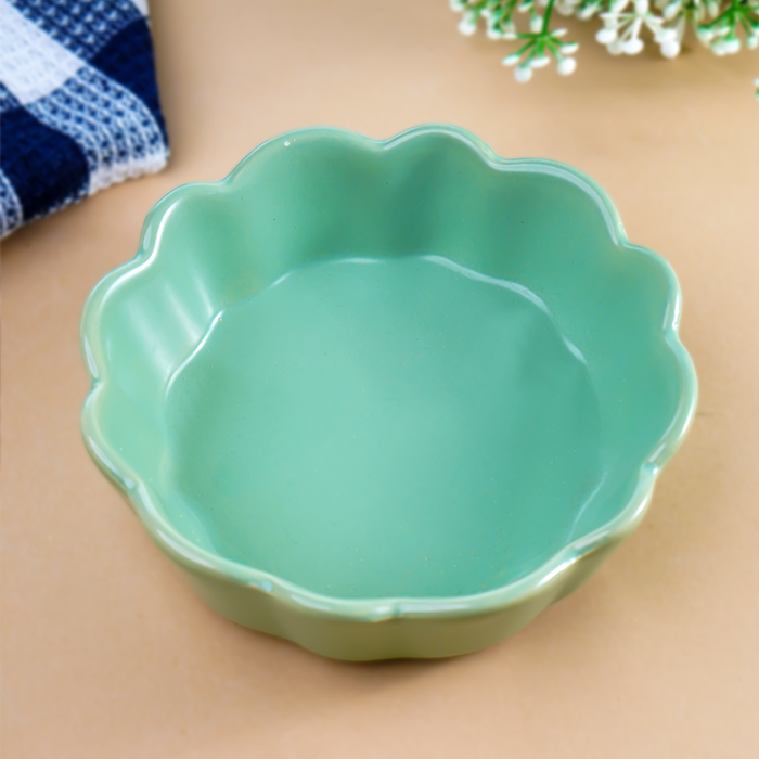 Sage Green Ceramic Bowl with Scalloped Edges - Small