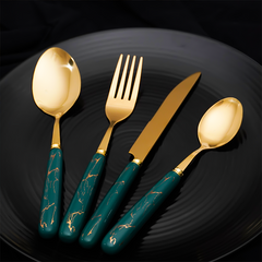 Teal and Gold Stainless Steel Cutlery Set of 24