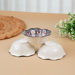 Black & White Scallop-Edge Ceramic Bowls Set of 3