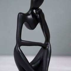 Black Abstract Thinker Sculpture - Unique Minimalist Design