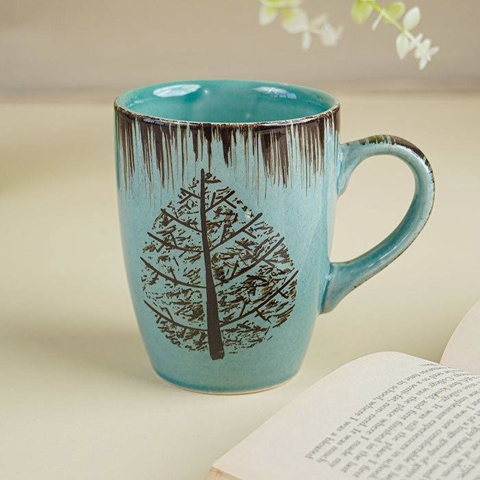 Teal Tree-Patterned Ceramic Mug