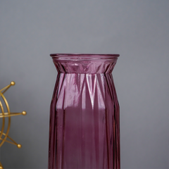 Purple Ribbed Glass Vase with Vintage Charm