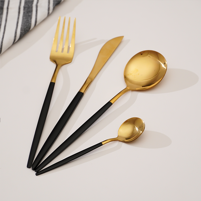 Black and Gold Stainless Steel Cutlery Set of 4