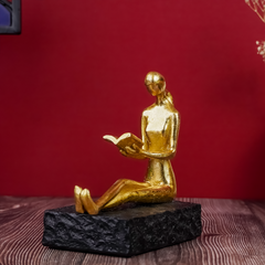 Gold Reading and Thinking Bookend Sculptures - Modern Art Decor