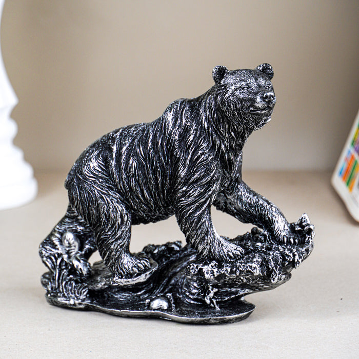 Silver Bear Figurine with Textured Fur