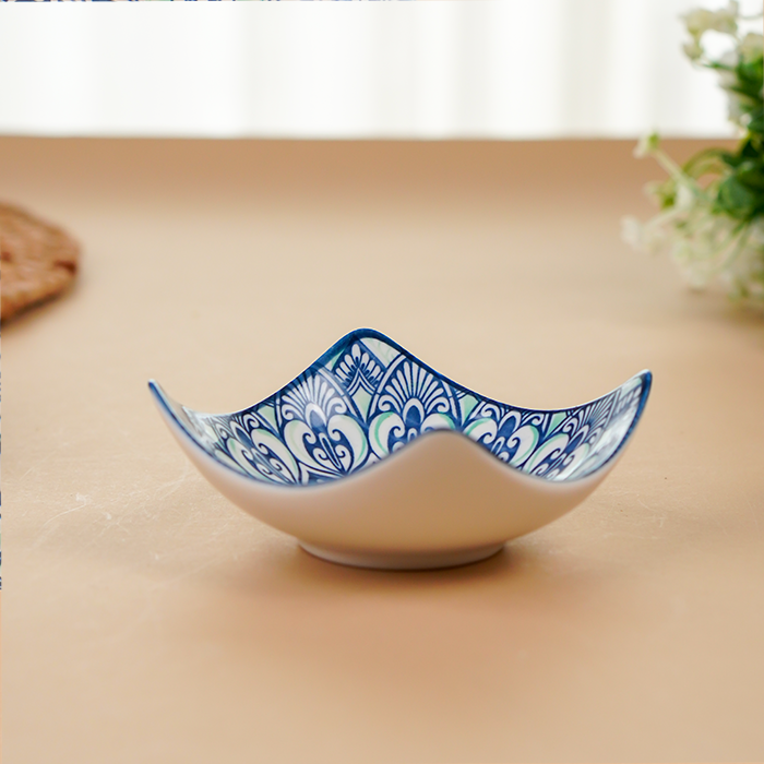 Blue & White Floral Square Ceramic Bowls Set of 3