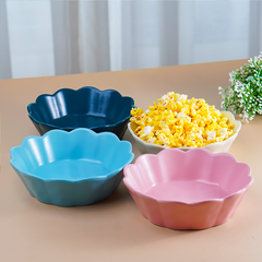 Deep Blue Ceramic Bowl with Scalloped Edges - Large