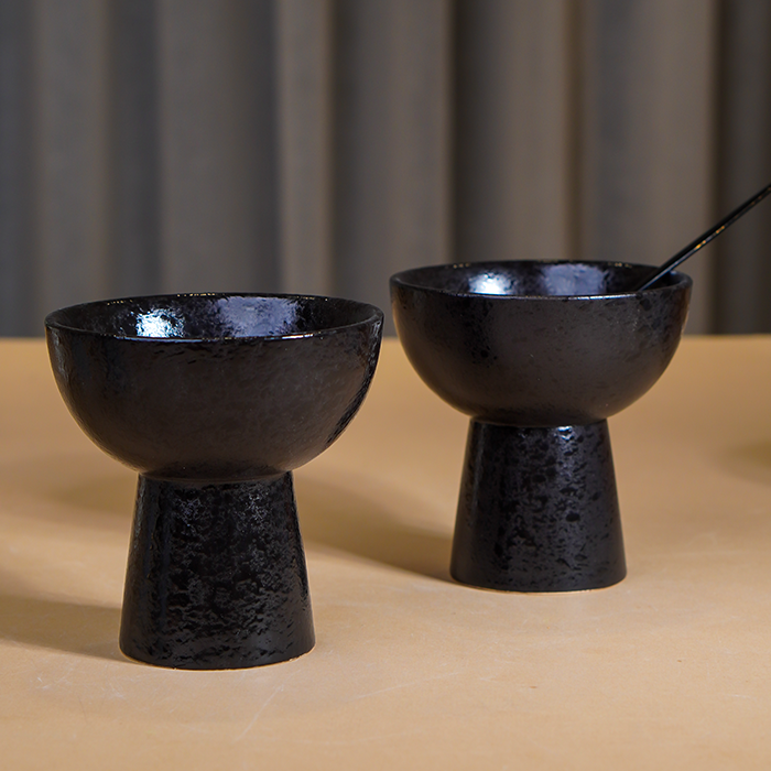 Black Pedestal Ceramic Bowls Set of 4