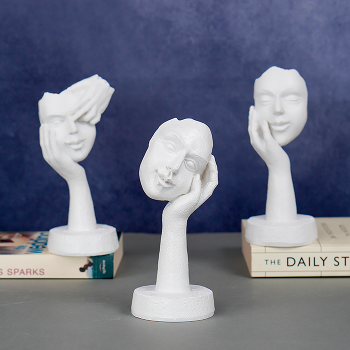 White Minimalist Face Sculptures - Set of 3