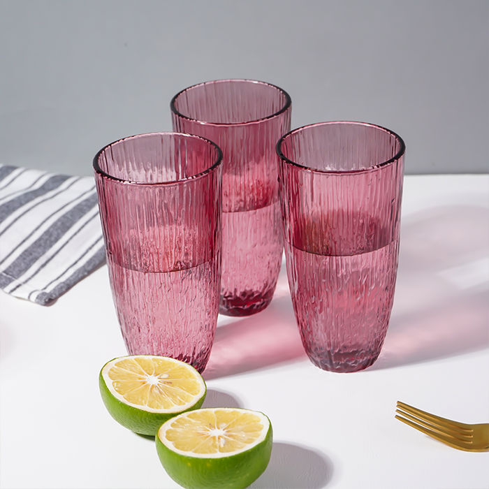 Ruby Red Ribbed Drinking Glasses - Set of 6