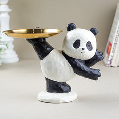 Black and White Panda Figurine with Gold Tray Holder