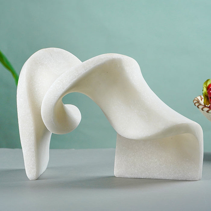 White Abstract Resin Sculpture with Fluid Folded Design