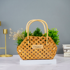 Natural Woven Flower Basket - Unique Double Handle Design