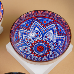 Geometric Floral Pattern Painted Ceramic Bowls Set of 4