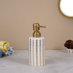 Striped White and Gold Bathroom Set – Chic Ceramic Bath Accessories