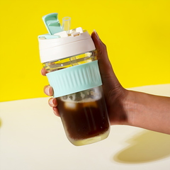 Iced Coffee Sipper with Mint Silicone Grip