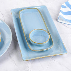 Light Blue Ceramic Dinner Set of 21 with Rustic Gold Rim Finish