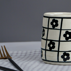 Ceramic Mug with Black Floral Design