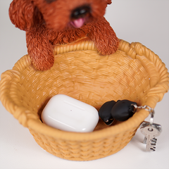 Adorable Brown Puppy Figurine with Basket