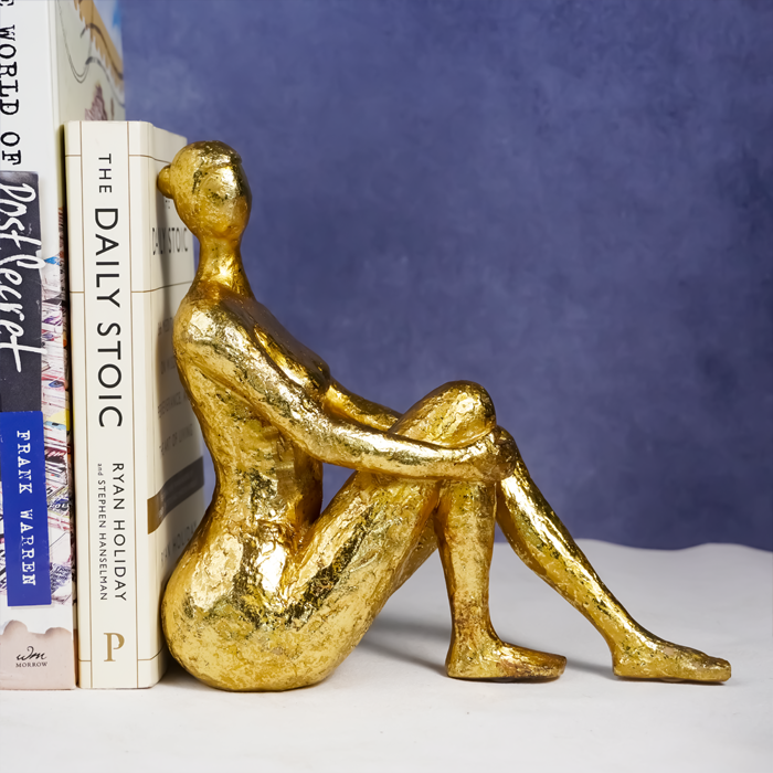 Gold Abstract Bookend Sculptures - Unique Sitting Figures Design