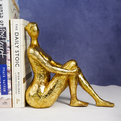 Gold Abstract Bookend Sculptures - Unique Sitting Figures Design