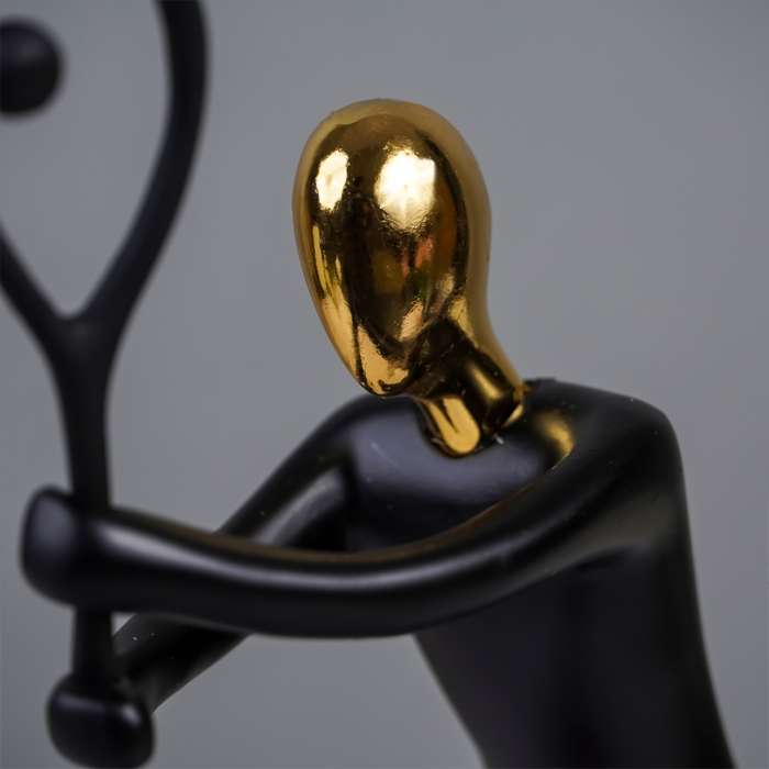 Black and Gold Tennis Player Sculpture - Modern Art Decor