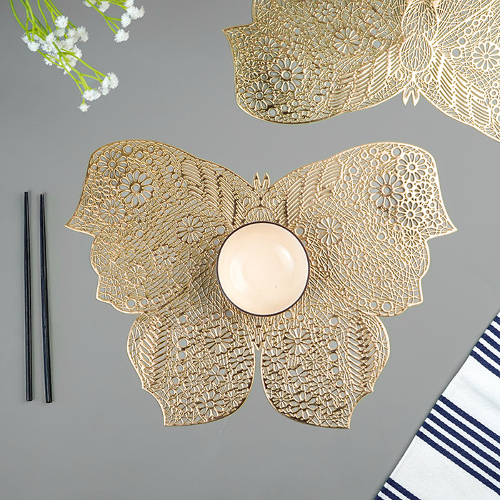 Gold Butterfly Cutout Table Mat with Intricate Floral Detailing