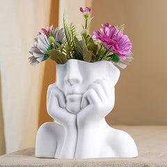 White Abstract Face Planter with Artistic Expression