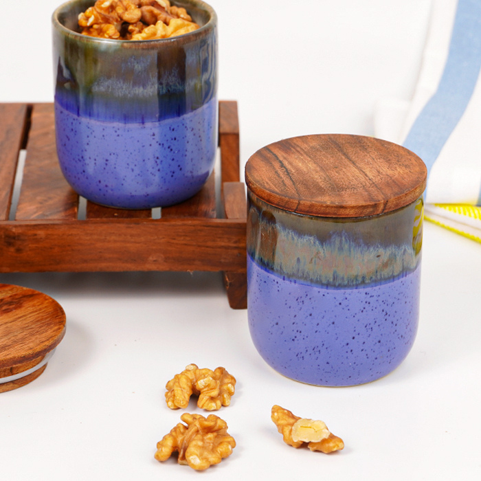 Ceramic Jars with Wooden Lids | Set of 2