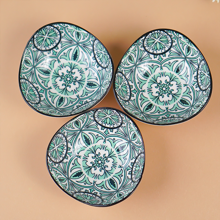 Green & White Fern Square Ceramic Bowls Set of 3