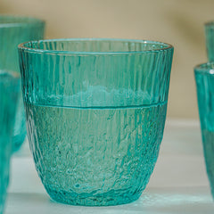 Aqua Green Textured Glasses with Rippled Design | Set of 6