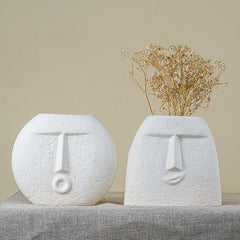 Textured Beige Abstract Face Planter Duo