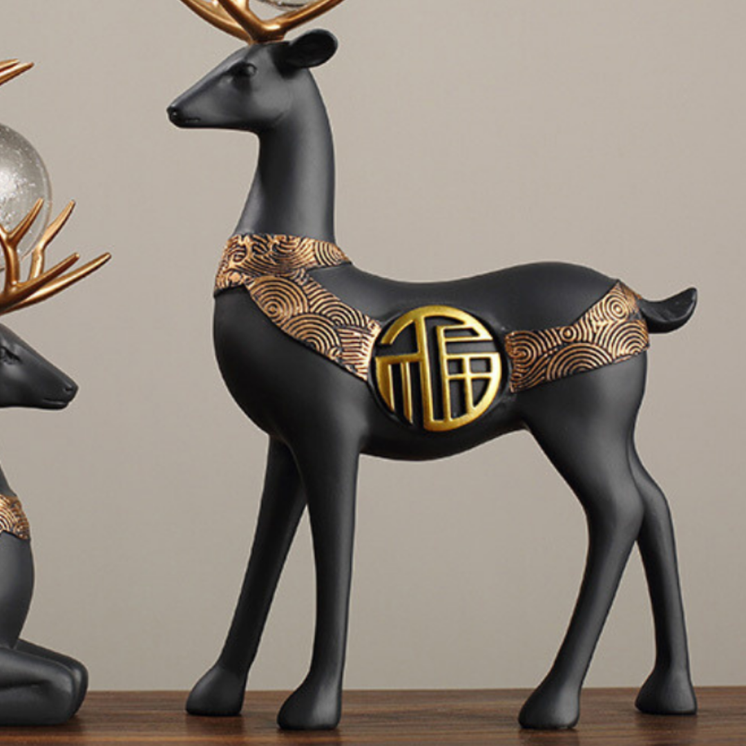 2Pcs Black Modern Deer Resin Figurines for Home Décor