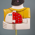 Abstract Bearded Man Sculpture with Red Polka Dot Fish