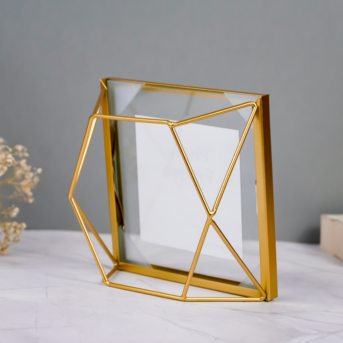 Gold Geometric Glass Photo Frame - Modern Design