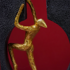 Gold Climbing Figure Sculpture in Black Frame - Modern Art Decor