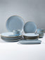 Light Blue Ceramic Dinner Set with Rustic Gold Rim Finish - Set of 19
