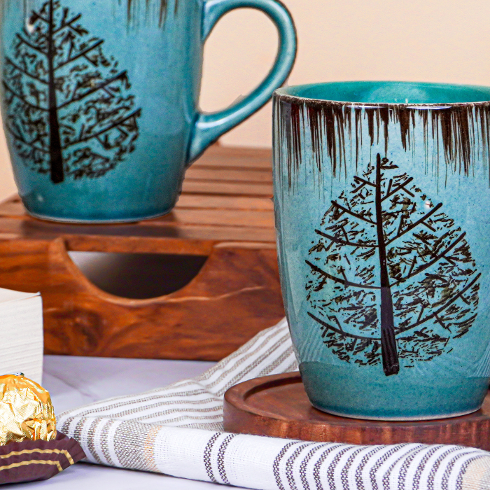 Teal Tree-Patterned Ceramic Mug