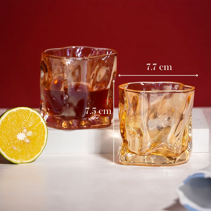 Amber-Colored Sculpted Glasses - Set of 6