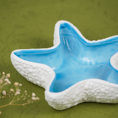 Blue and White Starfish-Shaped Ceramic Trinket Dish