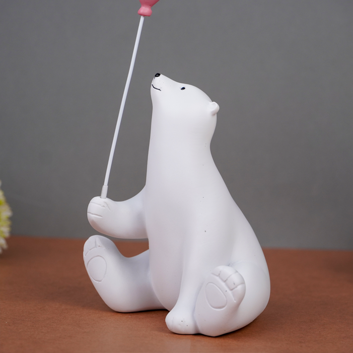 White Polar Bear Figurine with Pink Balloon