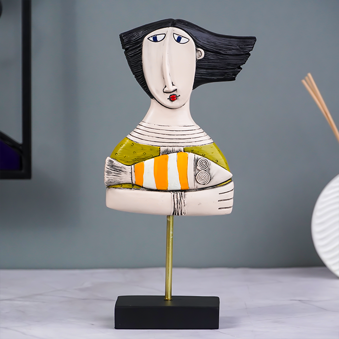 Abstract Woman Sculpture with Orange Striped Fish