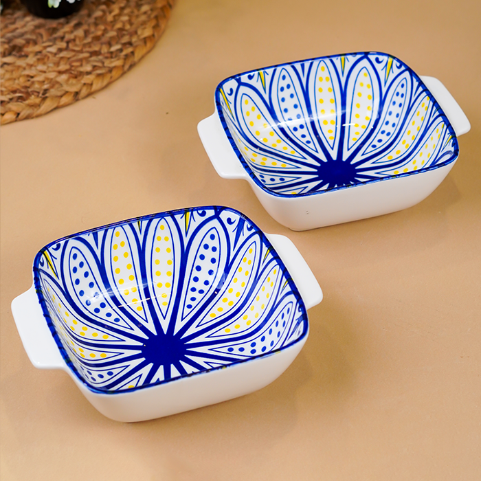 Blue & Yellow Dusk Square Ceramic Bowls Set of 2