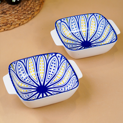 Blue & Yellow Dusk Square Ceramic Bowls Set of 2