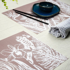 Dusty Pink Floral Table Mat with White Botanical Print