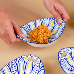 Blue & Yellow Side Handles Ceramic Bowls Set of 3