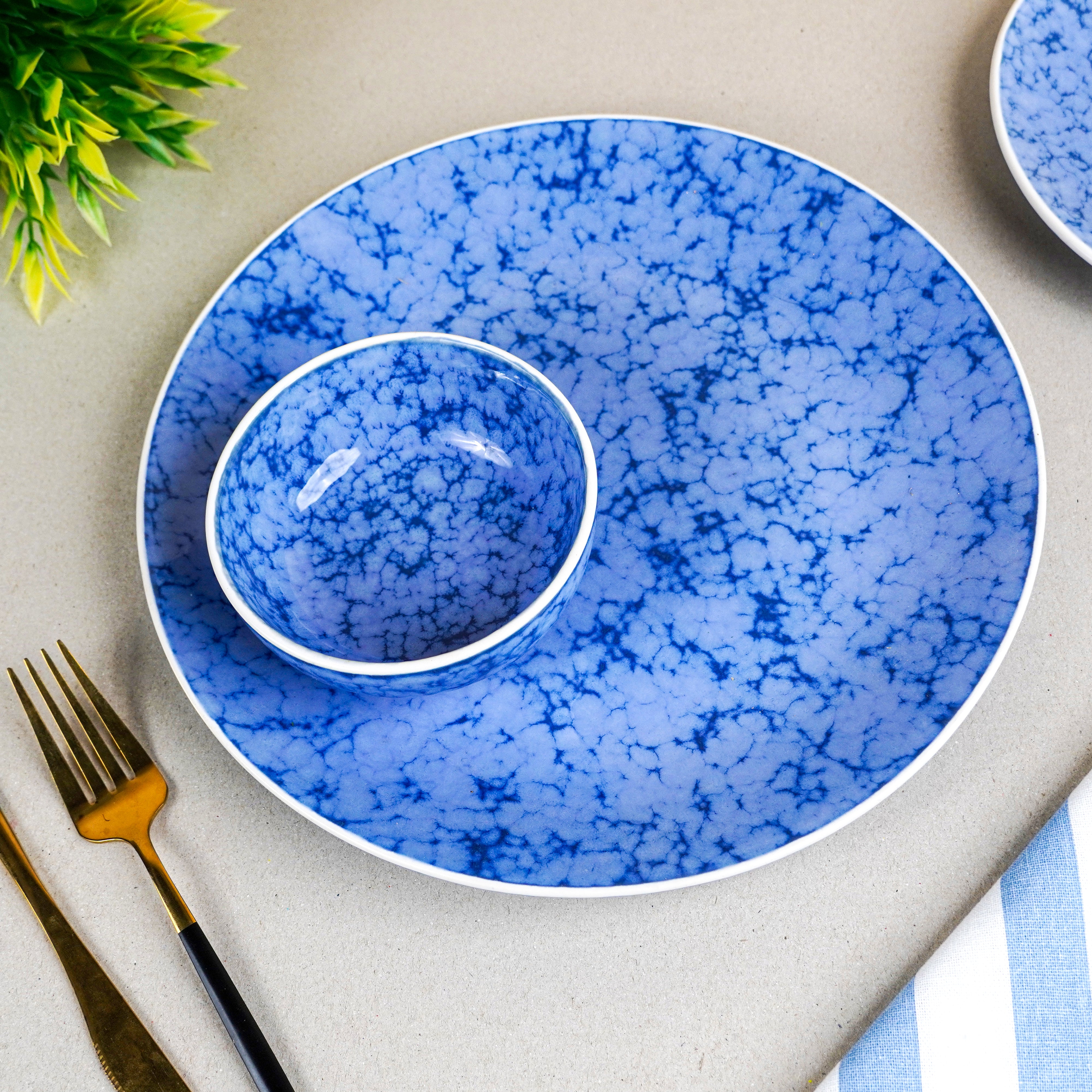 Blue Marble Ceramic Dinnerware Set - Set of 3