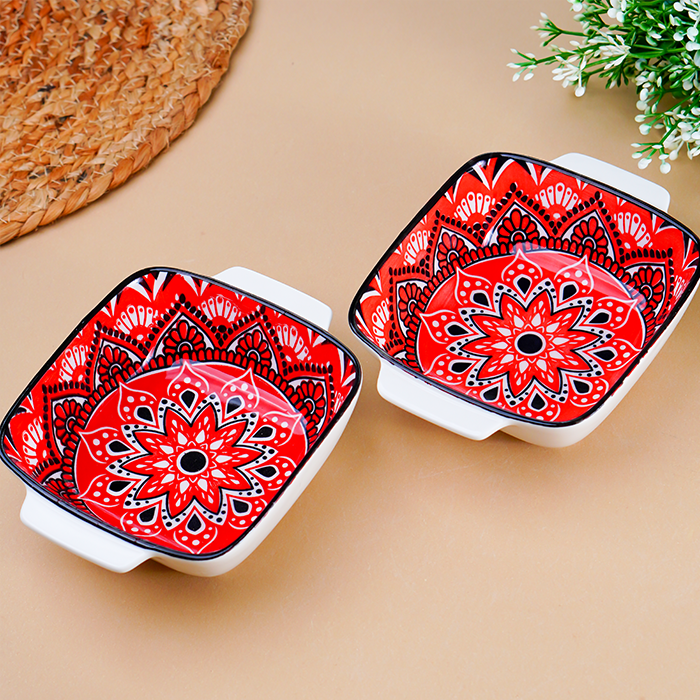 Red and White Mandala Ceramic Baking Dish